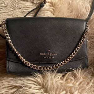 Kate Spade New York  Black Leather Crossbody with Chain Detail